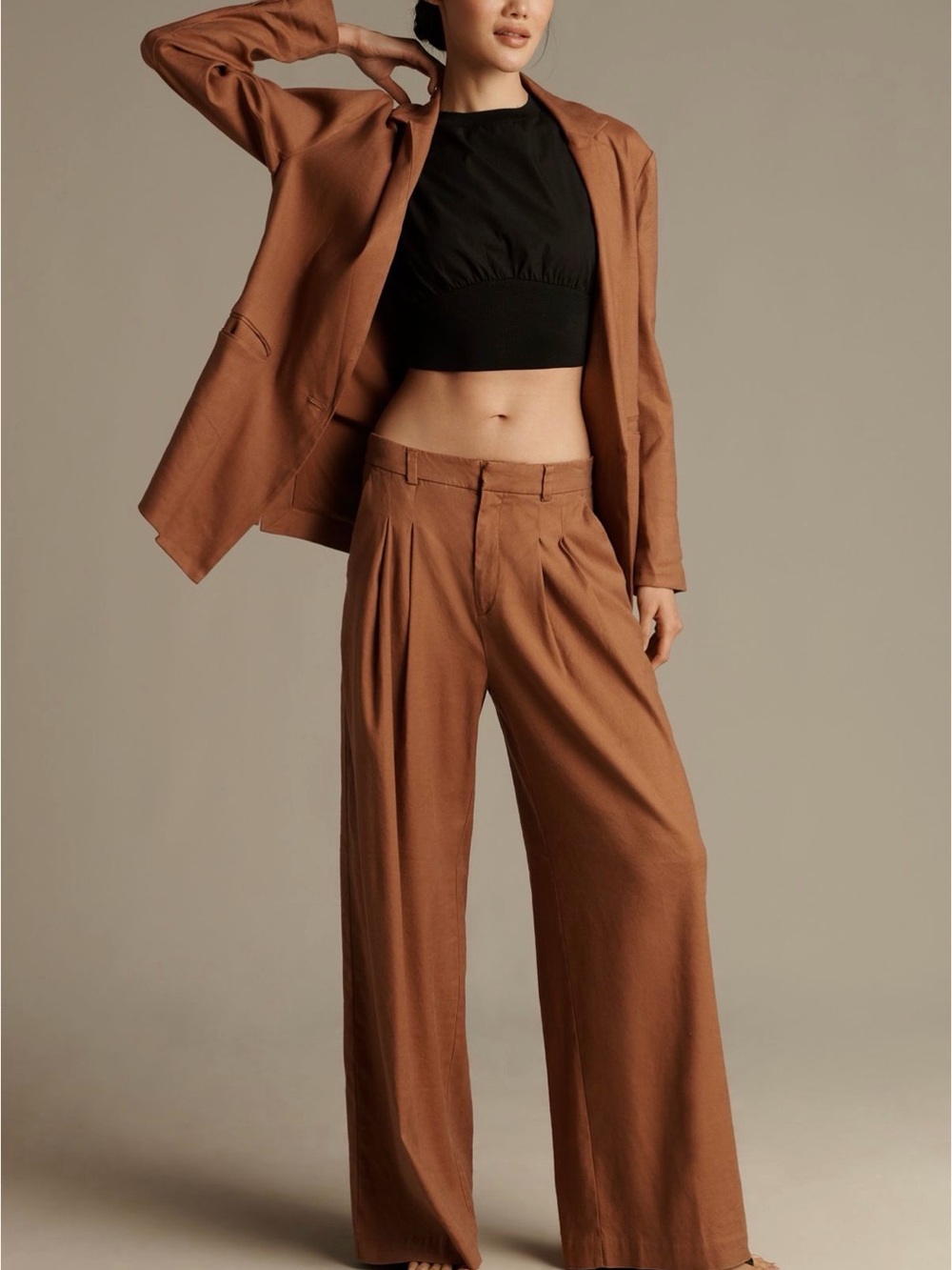 Maeve Wide-Leg High-Waist Pants in Chestnut Brown